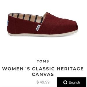 TOMS Women’s Classic Heritage Canvas Alpargata in Black Cherry, Size 7